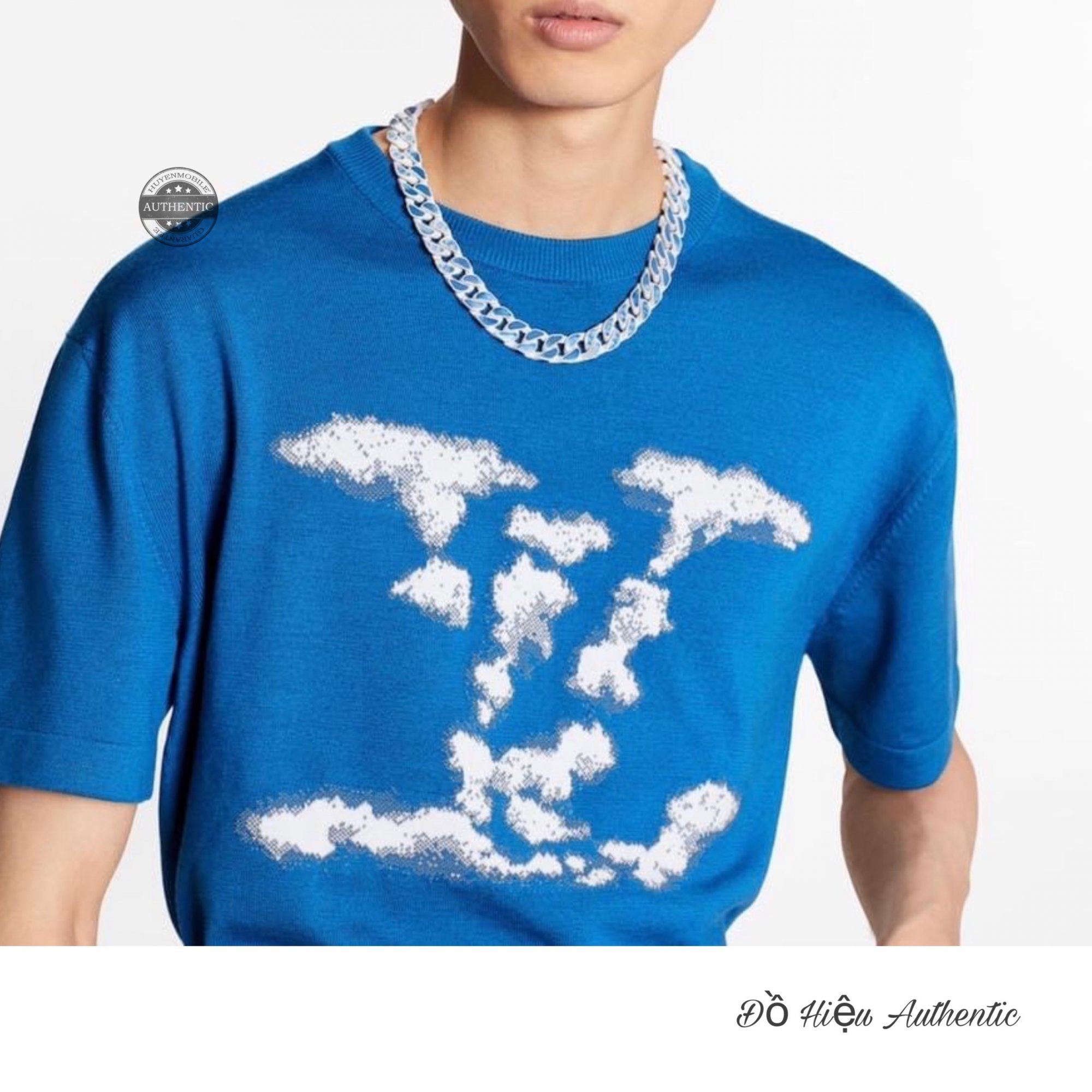 T shirt Louis Vuitton xanh coban chữ LV hình mây