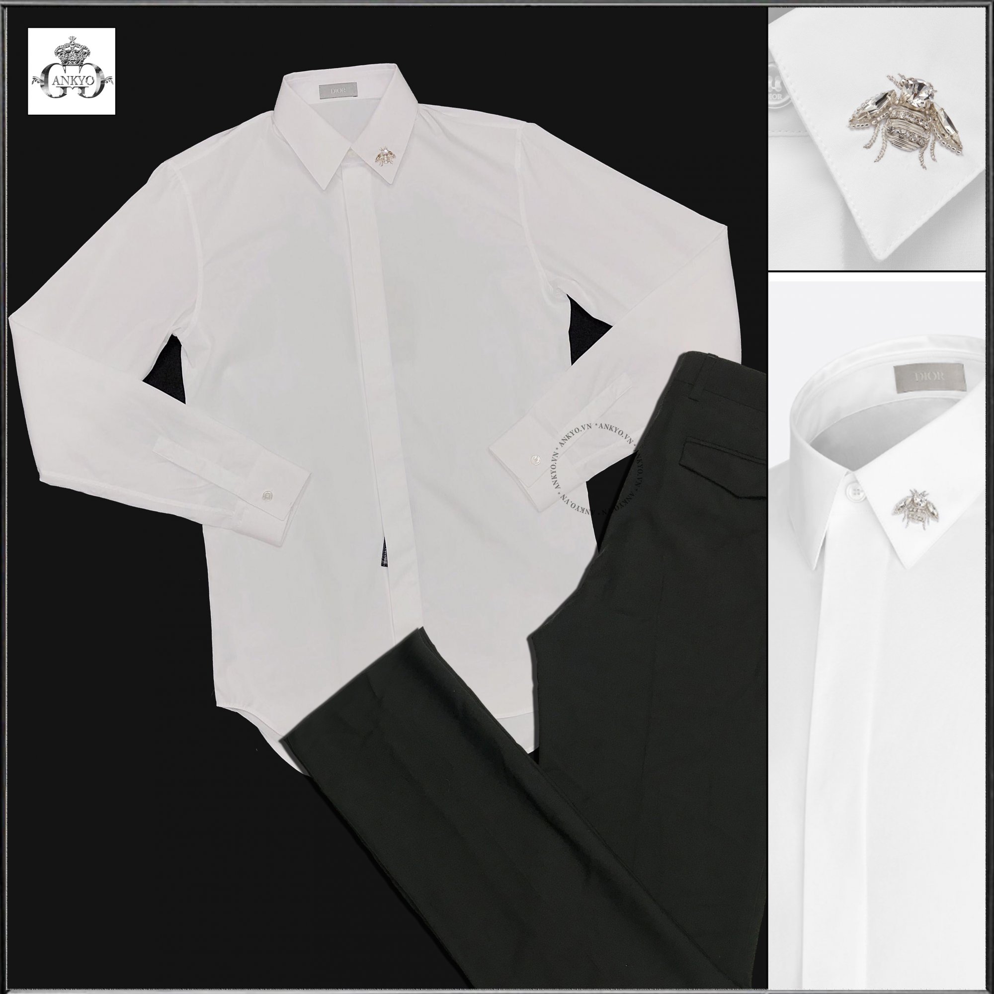 DIOR HOMME Shirt With Bee Jewel White Cotton Poplin (Ong 3D) (1).jpg