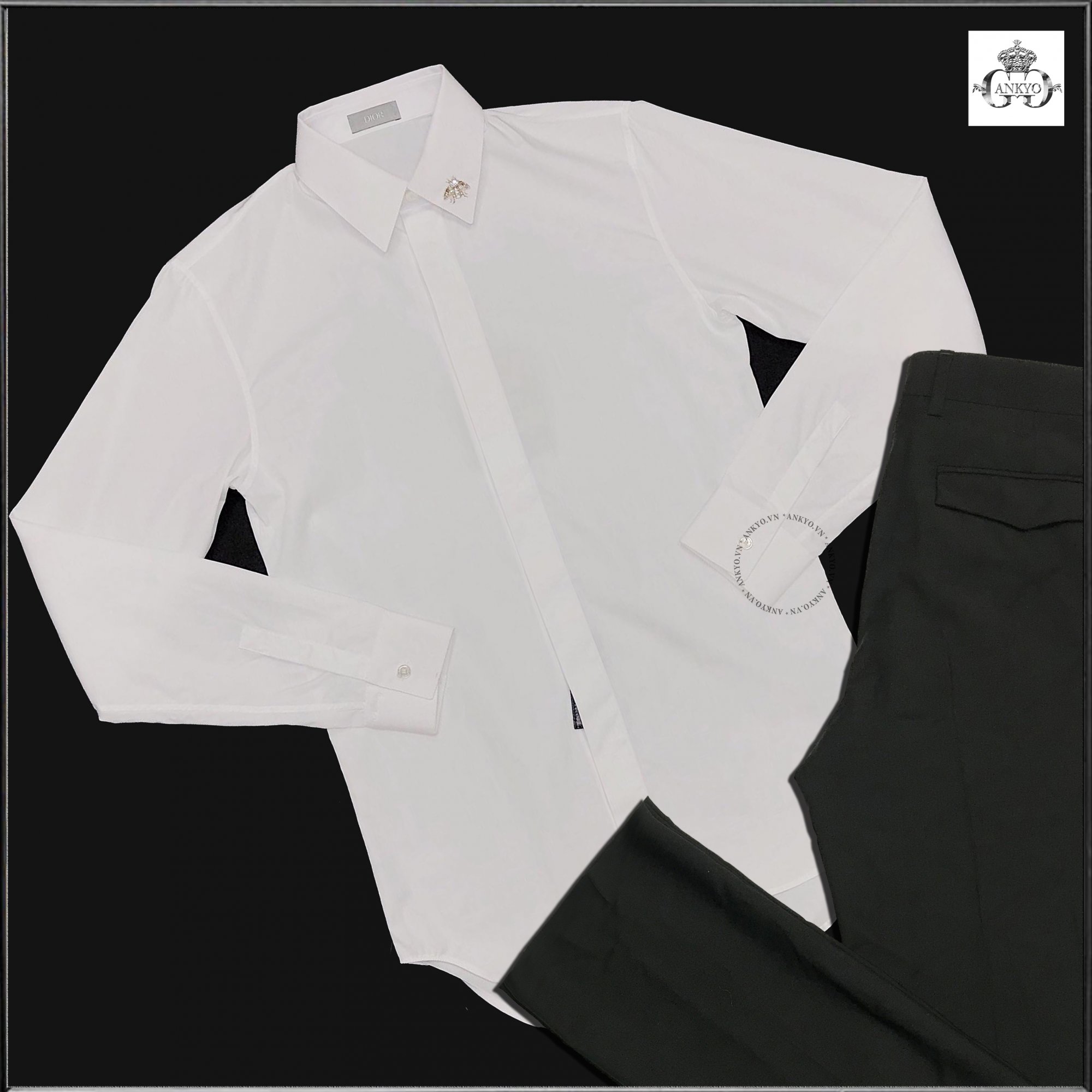 DIOR HOMME Shirt With Bee Jewel White Cotton Poplin (Ong 3D) (2).jpg