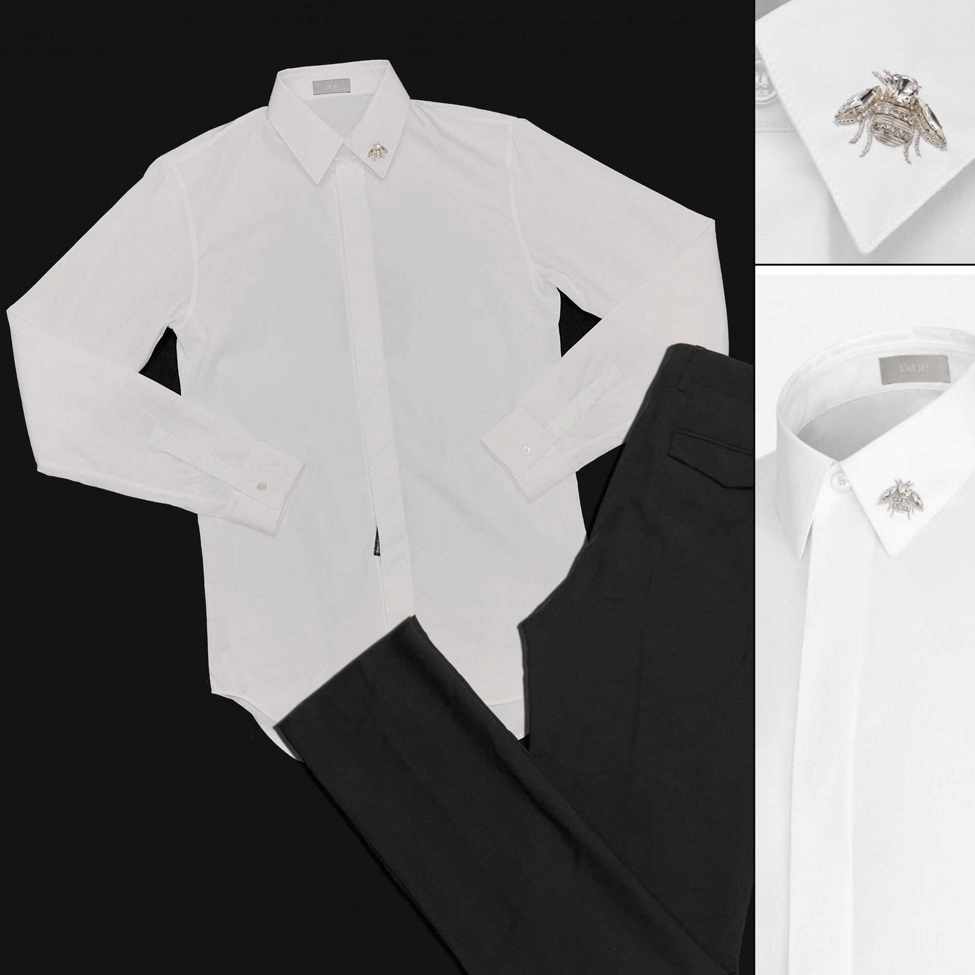 DIOR HOMME Shirt With Bee Jewel White Cotton Poplin (Ong 3D) (4).jpg
