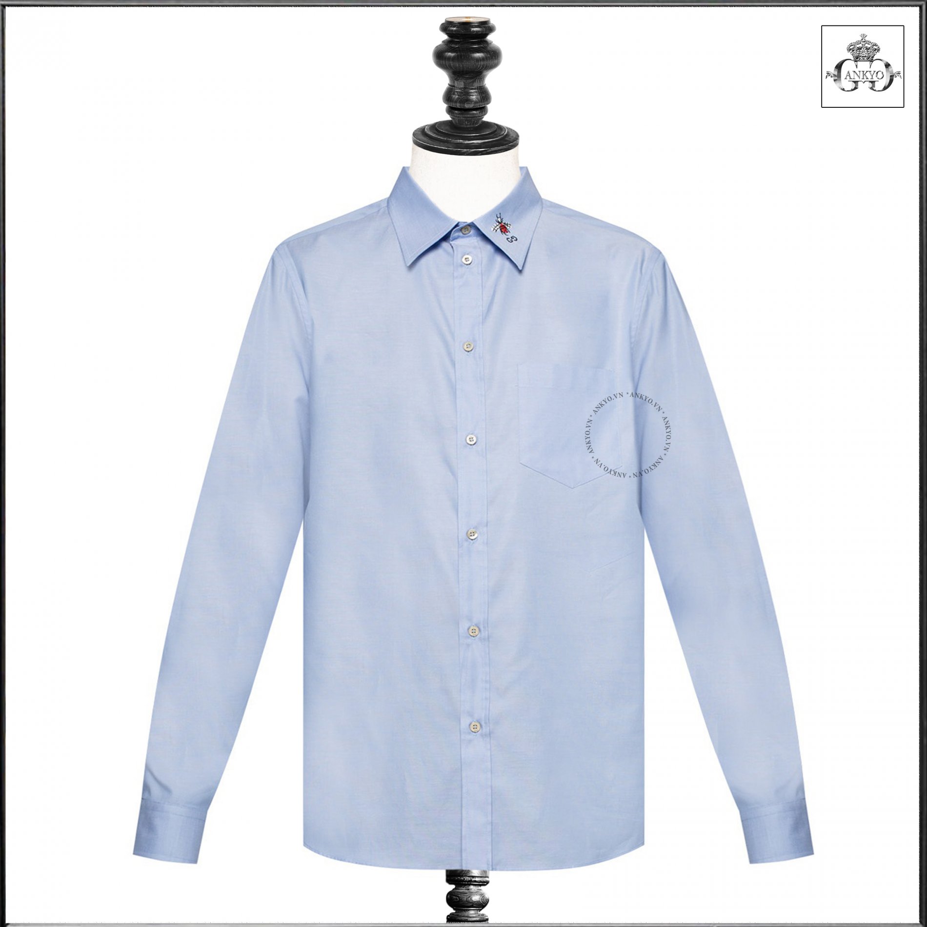 Gucci Blue Cotton Shirt With Small Bee 95.jpg